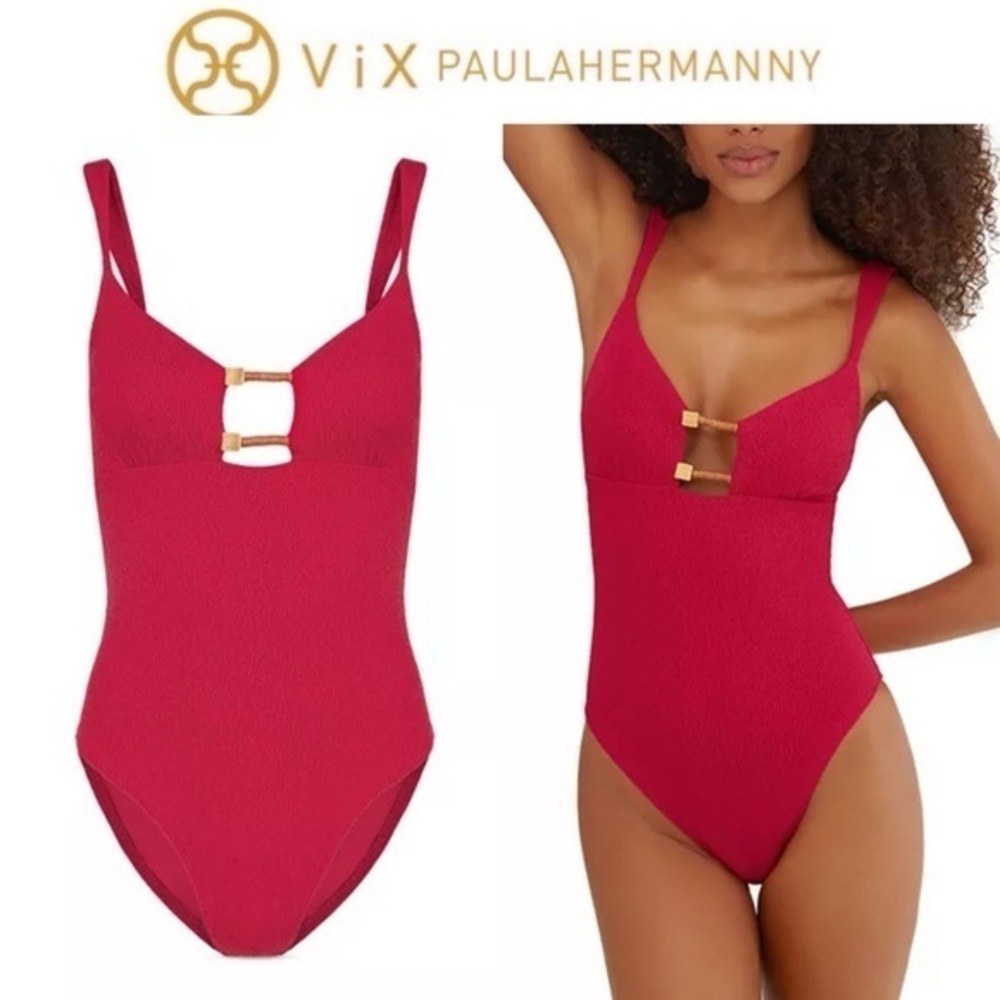 ViX Paula Hermanny Firenze Aika Red One-Piece Swimsuit sz L 258$ NWT